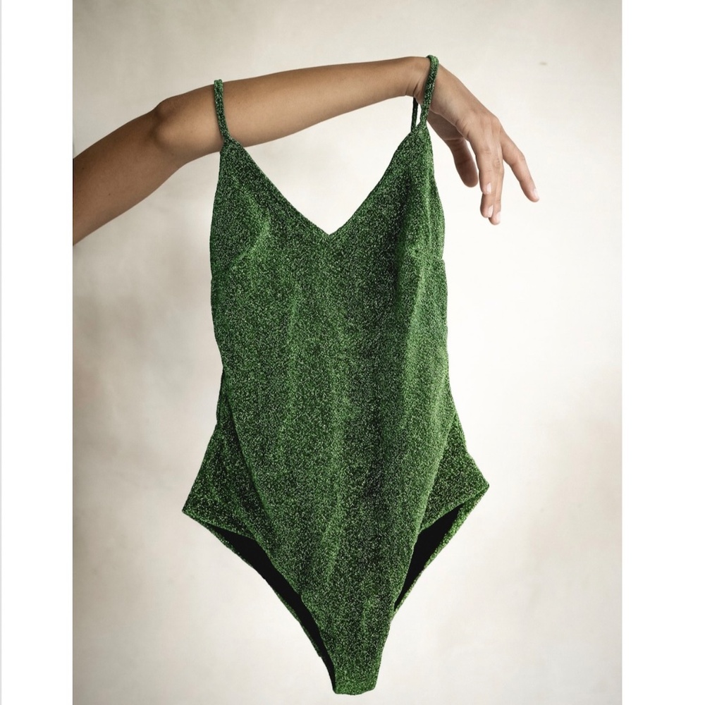 Lime Lurex Swimsuit Handmade in Italy Size L